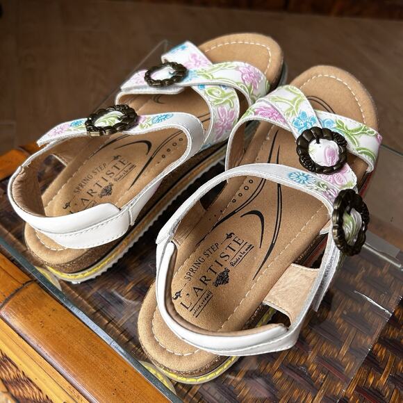 L'Artiste x Jane & Coco Leather Sandals Gabriola White Multi Size 38 (7.5-8) - Picture 3 of 11